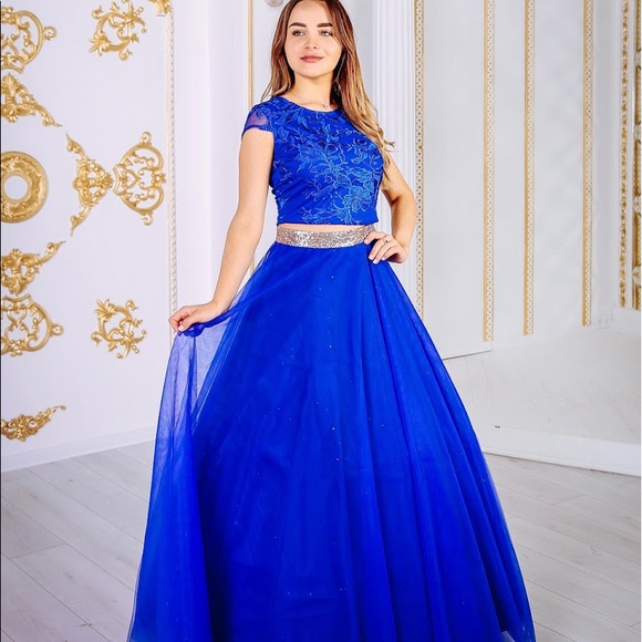 Two piece embroidered top with blue skirt - Picture 1 of 1